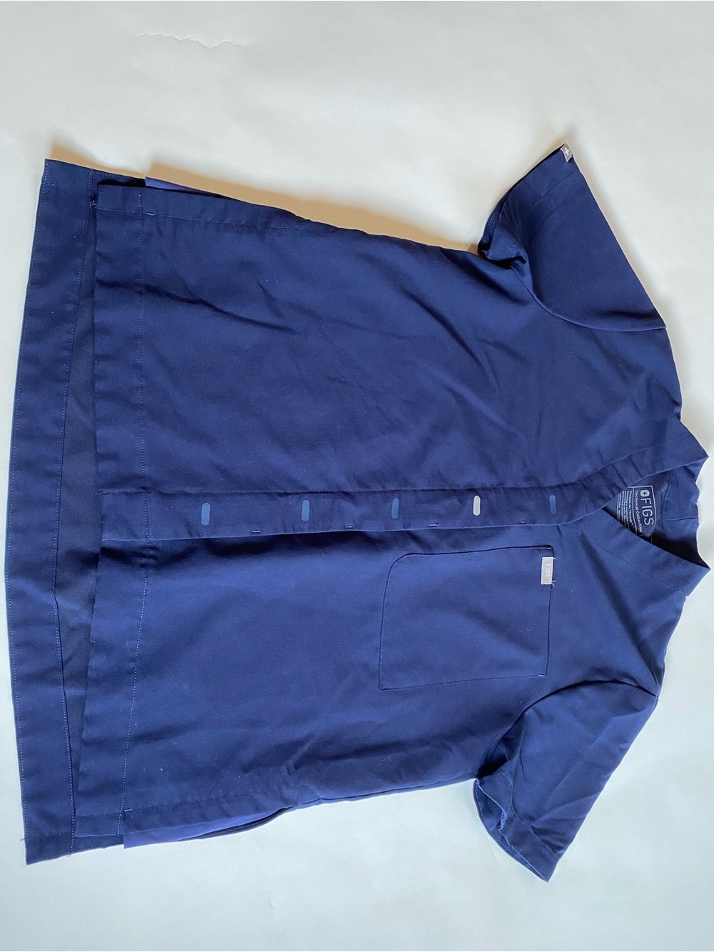 Figs Navy Blue Medical Scrub Top with Branded Pocket Tab